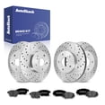 thumbnail image 1 of AutoShack Front Vented & Rear Solid Drilled & Slotted Silver Zinc Coated Brake Rotors + Premium Ceramic Pads 12-PC Brake Kit Replacement for 2008-2015 Scion xB SilverShield Pro, 1 of 5