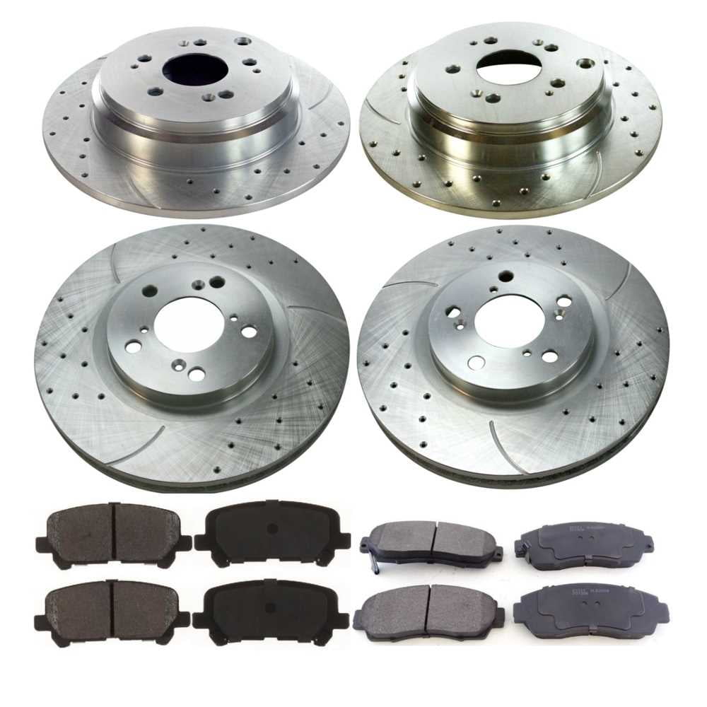 AutoShack Front and Rear Drilled Slotted Brake Rotors Silver and
