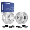 thumbnail image 1 of AutoShack Front Vented & Rear Solid Drilled & Slotted Silver Zinc Coated Brake Rotors + Premium Ceramic Pads 12-PC Brake Kit Replacement for 2006-2011 Honda Civic 2007-2010 Acura CSX SilverShield Pro, 1 of 4