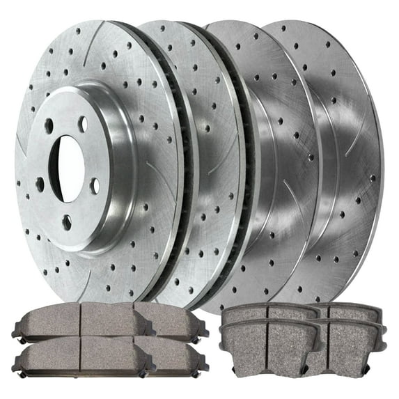 AutoShack Brake Kit Replacement for 2007 Dodge Magnum 2012 2013 Charger 2012-2014 2016 2017 Challenger RWD Front Rear Drilled & Slotted Zinc Coated Disc Brake Rotors Ceramic Brakes Pads BRKPK170