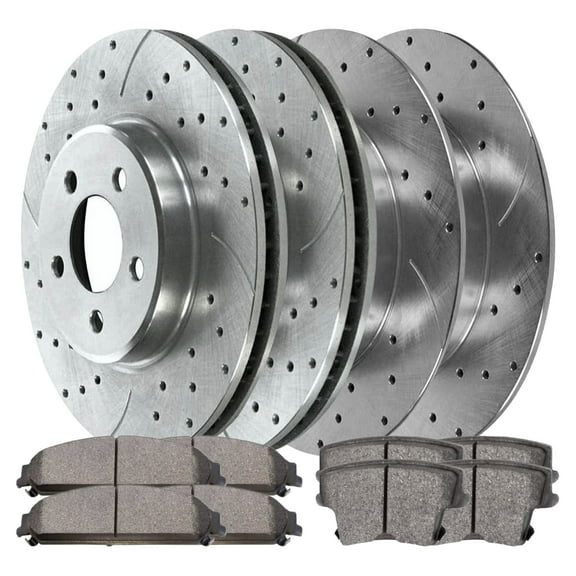 AutoShack Brake Kit Replacement for 2007 Dodge Magnum 2012 2013 Charger 2012-2014 2016 2017 Challenger RWD Front Rear Drilled & Slotted Zinc Coated Disc Brake Rotors Ceramic Brakes Pads BRKPK170