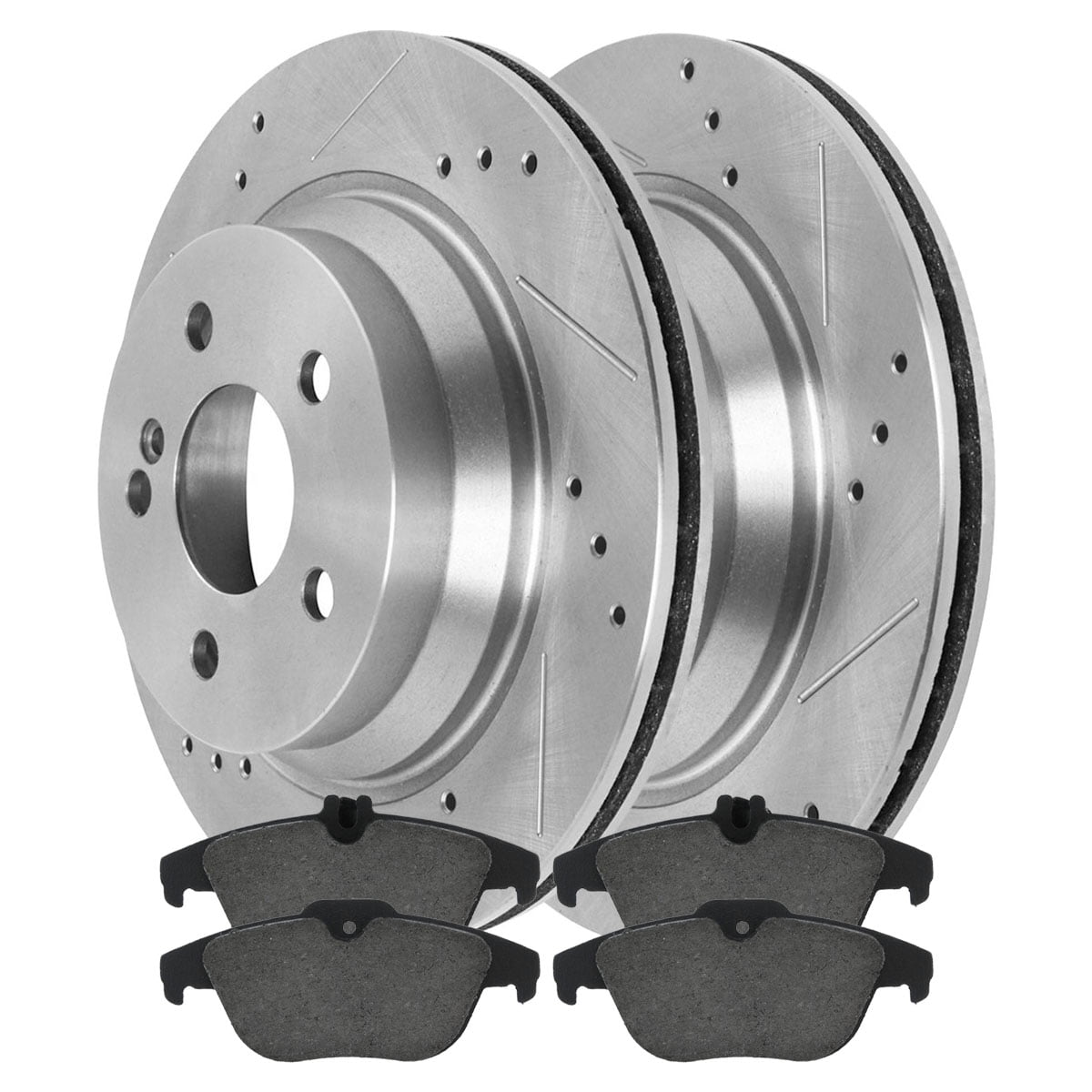 AutoShack Rear Drilled Slotted Brake Rotors Silver and Performance