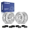 thumbnail image 1 of AutoShack Front & Rear Drilled Slotted Brake Rotors Premium Ceramic Brake Pads | Replacement for GMC Terrain 2010-2017 Chevrolet Equinox FWD | Silver Zinc Coated | 12-PC Brake Kit | SilverShield Pro, 1 of 5