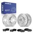 thumbnail image 1 of AutoShack Front Vented & Rear Solid Drilled & Slotted Silver Zinc Coated Brake Rotors + Premium Ceramic Pads 12-PC Brake Kit Replacement for 2013-2015 Honda Civic 2014-2015 Acura ILX SilverShield Pro, 1 of 5