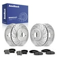 thumbnail image 1 of AutoShack Front & Rear Brake Rotors & Premium Pads for Dodge & Chrysler, Charger 2010, 2012-2013 300 2005, 2010, AWD RWD V6 3.5L 3.6L V8 5.7L - Silver Zinc Coated Drilled & Slotted - SilverShield Pro, 1 of 4