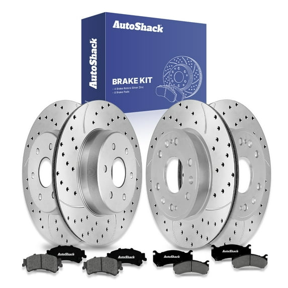 AutoShack Front & Rear Brake Rotors & Premium Pads for GMC, Sierra 1500 2005-2006 Sierra 1500 Classic 2007, 4WD AWD RWD V8 4.8L 5.3L 6.0L - Silver Zinc Coated Drilled & Slotted - SilverShield Pro