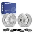 thumbnail image 1 of AutoShack Front Vented & Rear Solid Drilled & Slotted Silver Zinc Coated Brake Rotors + Premium Ceramic Pads 12-PC Brake Kit Replacement for 2004-2008 Acura TL SilverShield Pro, 1 of 5