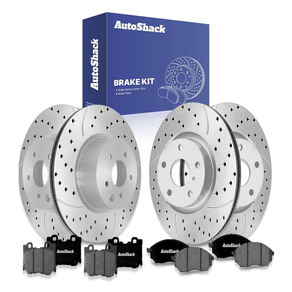 AutoShack Front & Rear Brake Rotors & Premium Pads for Nissan, 370Z 2009-2017, RWD V6 3.7L - Silver Zinc Coated Drilled & Slotted - SilverShield Pro