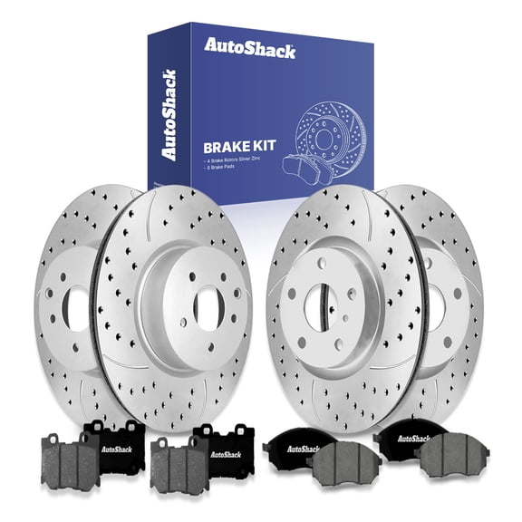 AutoShack Front & Rear Brake Rotors & Premium Pads for INFINITI, M37 2013 Q70 2019 M56 2013, AWD RWD V6 3.7L V8 5.6L - Silver Zinc Coated Drilled & Slotted - SilverShield Pro