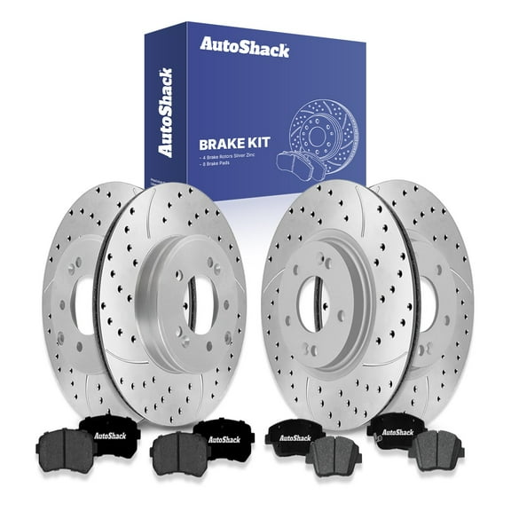 AutoShack Front & Rear Brake Rotors & Premium Pads for Hyundai, Sonata 2015, FWD L4 1.6L 2.4L - Silver Zinc Coated Drilled & Slotted - SilverShield Pro