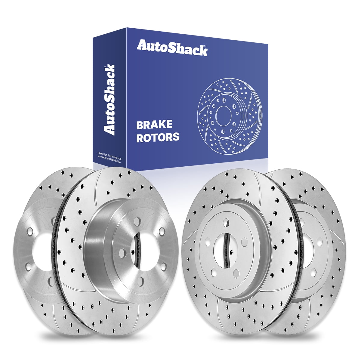 AutoShack Front & Rear Brake Rotors for Dodge & Chrysler, Charger 2006-2023 300 2005-2023, AWD RWD V6 3.5L 3.6L V8 5.7L - Silver Zinc Coated Drilled & Slotted - SilverShield Pro