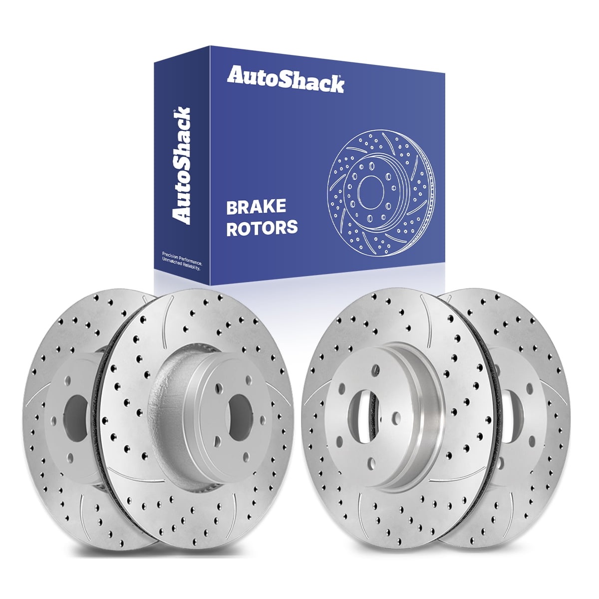 AutoShack Front & Rear Brake Rotors for Ram & Dodge, 1500 2011-2018 Ram 1500 2002-2010, 4WD RWD V6 3.0L 3.6L 3.7L V8 4.7L 5.7L 5.9L - Silver Zinc Coated Drilled & Slotted - SilverShield Pro