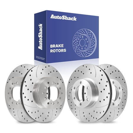AutoShack Front & Rear Brake Rotors for Toyota, 4Runner 2003-2009 FJ Cruiser 2007-2009, 4WD RWD V6 4.0L V8 4.7L - Silver Zinc Coated Drilled & Slotted - SilverShield Pro