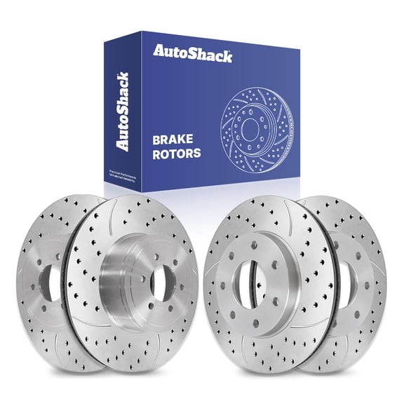 AutoShack Front & Rear Drilled Slotted Brake Rotors | Replacement for 2004-2008 Ford F-150 2006-2008 Lincoln Mark LT 4.6L 5.4L V8 4WD AWD RWD | Silver Zinc Coated | 4-PC Brake Kit | SilverShield Pro