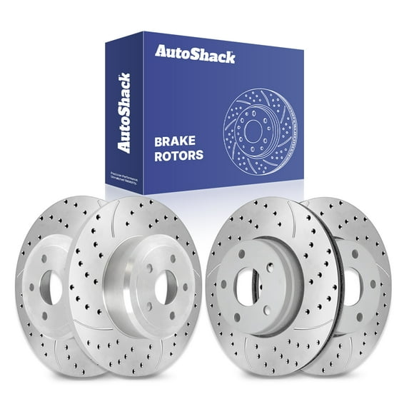 AutoShack Front & Rear Brake Rotors for Jeep, Wrangler 2007-2017 Wrangler JK 2018, 4WD RWD V6 3.6L 3.8L - Silver Zinc Coated Drilled & Slotted - SilverShield Pro