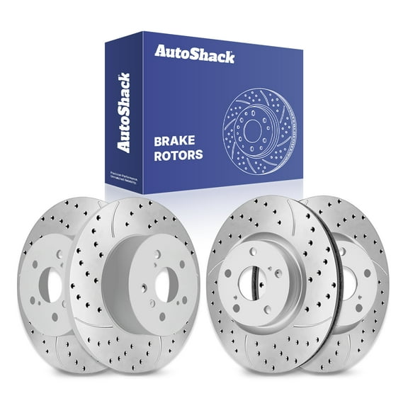 AutoShack Front & Rear Brake Rotors for Toyota & Lexus, Camry 2007-2011 ES350 2007-2012 Avalon 2008-2012, FWD L4 2.4L 2.5L V6 3.5L - Silver Zinc Coated Drilled & Slotted - SilverShield Pro