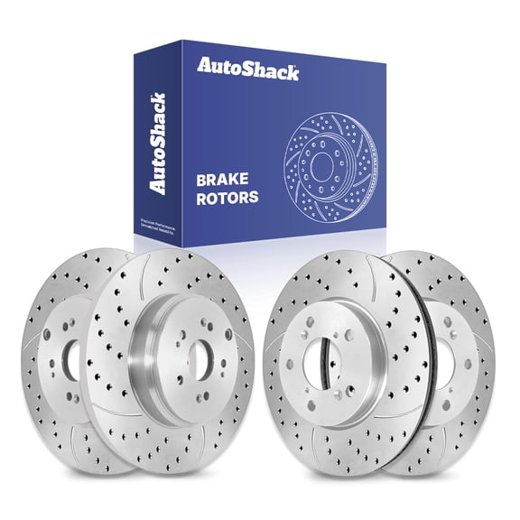 AutoShack Front & Rear Drilled & Slotted Brake Rotors | Replacement for 2007-2016 Honda CR-V 2007-2012 Acura RDX 2.3L 2.4L 4WD AWD FWD | Silver Zinc Coated | 4-PC Brake Kit | SilverShield Pro
