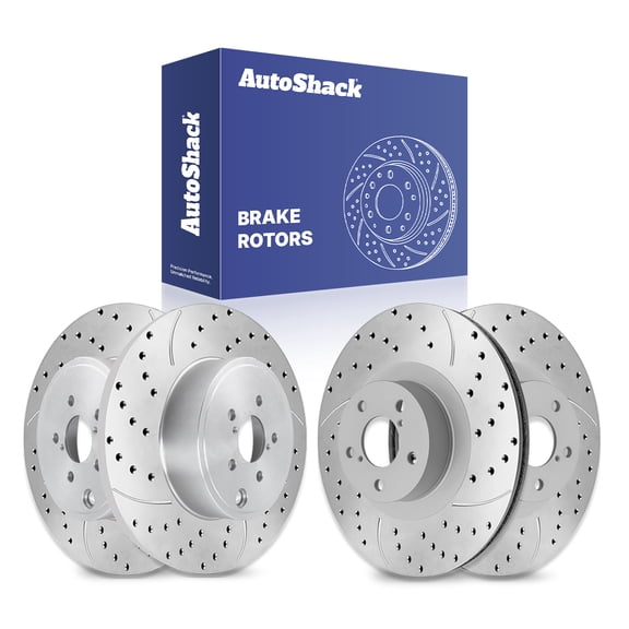 AutoShack Front & Rear Brake Rotors for Subaru, Outback 2010-2014 Impreza 2008-2014 Forester 2009-2013 Legacy 2010-2014, AWD H4 2.5L - Silver Zinc Coated Drilled & Slotted - SilverShield Pro