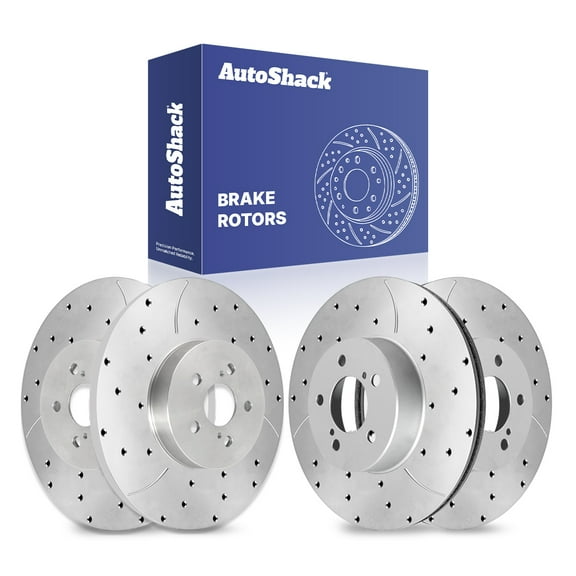 AutoShack Front & Rear Brake Rotors for Toyota & Lexus, Prius 2010-2015 CT200h 2011-2016 Prius Plug-In 2012-2015, FWD L4 1.8L - Silver Zinc Coated Drilled & Slotted - SilverShield Pro