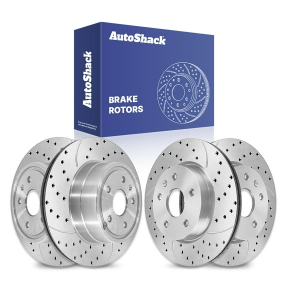 AutoShack Front & Rear Drilled & Slotted Brake Rotors | Replacement for 2010-2017 Chevrolet Equinox 2010-2017 GMC Terrain | Silver Zinc Coated | 4-PC Brake Kit | SilverShield Pro
