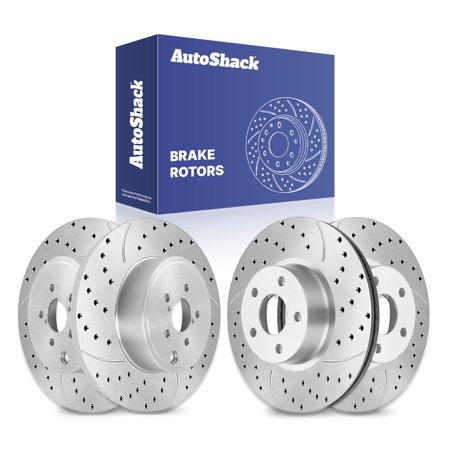 AutoShack Front & Rear Brake Rotors for Subaru, Impreza 2008-2011 BRZ 2013-2015, RWD AWD H4 2.0L 2.5L - Silver Zinc Coated Drilled & Slotted - SilverShield Pro