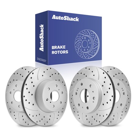 AutoShack Front & Rear Brake Rotors for Chevrolet, Silverado 1500 2007-2018, 4WD RWD V6 4.3L V8 4.8L 5.3L 6.0L 6.2L - Silver Zinc Coated Drilled & Slotted - SilverShield Pro