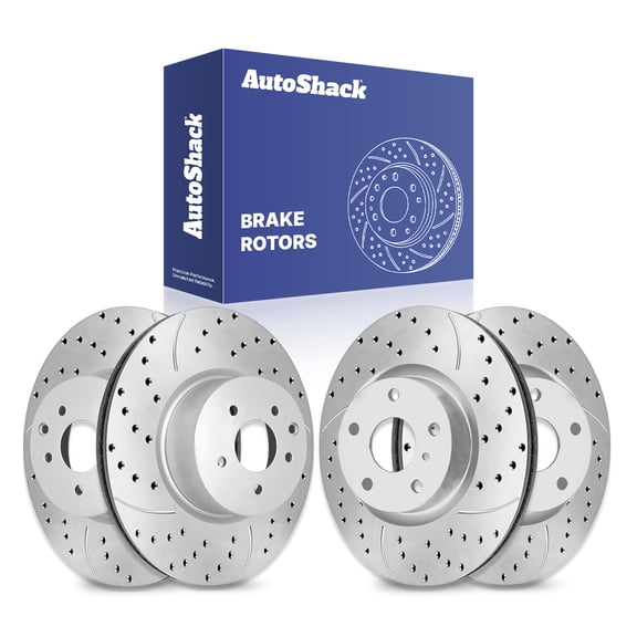 AutoShack Front & Rear Brake Rotors for Nissan & INFINITI, Murano 2004-2007, 2009-2014 M37 2011-2013 QX70 2014-2017, AWD RWD FWD V6 3.5L 3.7L - Silver Zinc Coated Drilled & Slotted - SilverShield Pro