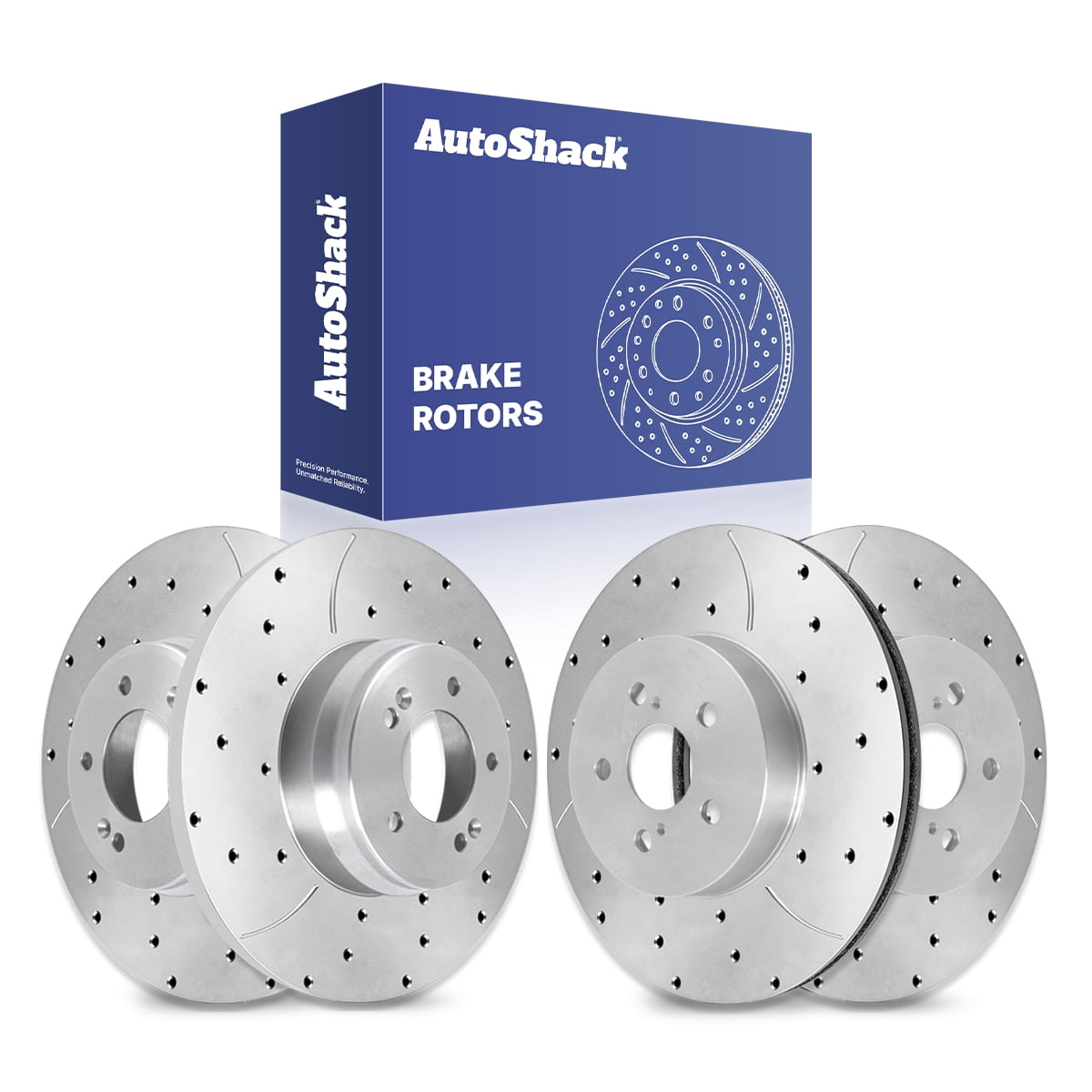 AutoShack Front & Rear Brake Rotors for Hyundai & Kia, Elantra 2011-2020 Soul 2014-2022 Forte 2014-2022 Kona 2018-2023, FWD L4 1.6L 1.8L 2.0L - Silver Zinc Coated Drilled & Slotted - SilverShield Pro