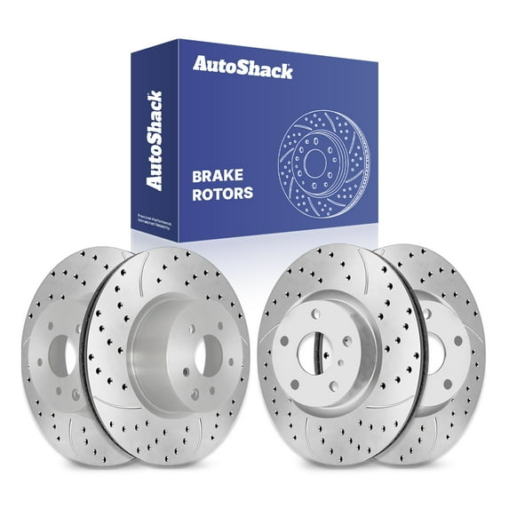 AutoShack Front Vented & Rear Vented Drilled & Slotted Silver Zinc Coated Brake Rotors 4-PC Set Replacement for 2009-2018 Nissan Maxima 2009-2013 INFINITI G37 2005-2008 INFINITI G35 SilverShield Pro