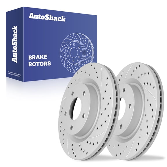 AutoShack Front Brake Rotors for Nissan, Altima 2013-2024, AWD FWD L4 2.0L 2.5L V6 3.5L - Coated Drilled & Slotted - Silver Matte Finish - TurboGuard - 11.65" (296 mm), 5-Lug