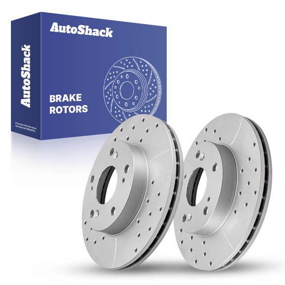 AutoShack Front Brake Rotors for Honda & Acura, Civic 2004-2011 RSX 2002-2006, FWD L4 1.3L 1.8L 2.0L - Coated Drilled & Slotted - Silver Matte Finish - TurboGuard - 10.31" (261.9 mm), 5-Lug