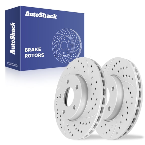 AutoShack Front Brake Rotors for Ford, Focus 2012-2018 C-Max 2013-2018, FWD L3 1.0L L4 2.0L - Coated Drilled & Slotted - Silver Matte Finish - TurboGuard - 10.94" (278 mm), 5-Lug