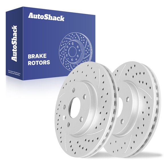 AutoShack Front Brake Rotors for Chevrolet, Cruze 2011-2019 Sonic 2012-2020, FWD L4 1.4L 1.6L 1.8L - Coated Drilled & Slotted - Silver Matte Finish - TurboGuard - 10.87" (276 mm), 5-Lug