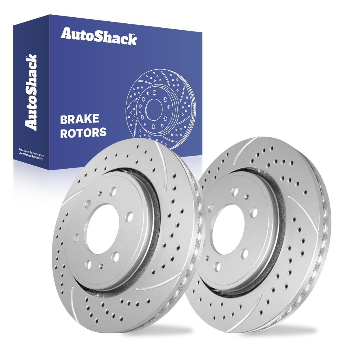 AutoShack Front Brake Rotors for Ford, F-150 2010-2020 - Coated Drilled & Slotted - Silver Matte Finish - TurboGuard - 13.78" (349.9 mm), 6-Lug
