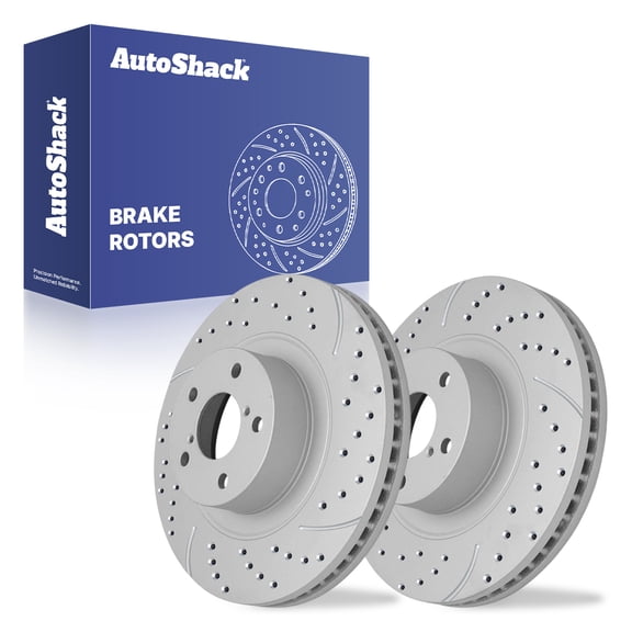AutoShack Front Brake Rotors for Subaru, Forester 2009-2018 Outback 2005-2014, AWD H4 2.0L 2.5L H6 3.0L - Coated Drilled & Slotted - Silver Matte Finish - TurboGuard - 11.55" (293.4 mm), 5-Lug