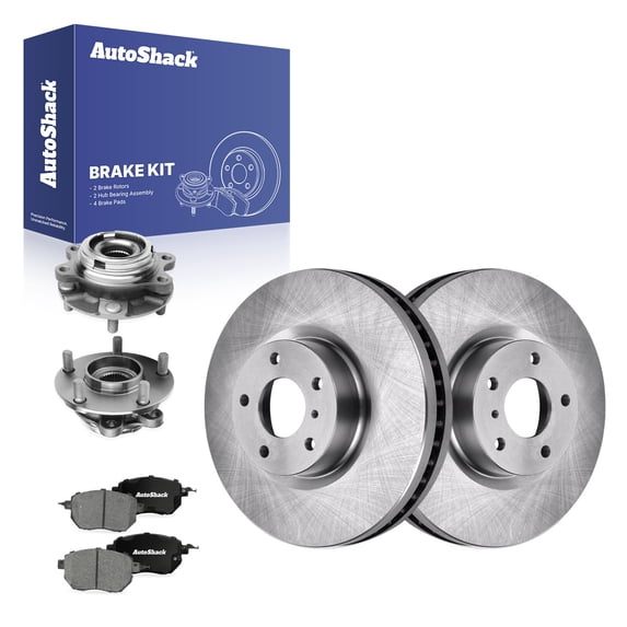 AutoShack Front Brake Rotors, Ceramic Pads & Hub Bearing Assemblies for INFINITI, FX35 2003-2005 FX45 2003-2005, AWD V6 3.5L V8 4.5L - 12.58" (319.6 mm), 5-Lug