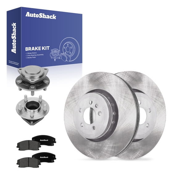 AutoShack Front Brake Rotors, Premium Pads & Hub Bearing Assemblies for Dodge & Chrysler, Charger 2021, 2023 300 2014, 2017-2019 Challenger 2022, RWD V6 3.6L - 14.57" (370 mm), 5-Lug