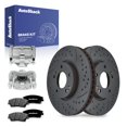 thumbnail image 1 of AutoShack Front Vented Drilled & Slotted Coated Brake Rotors Black Matte Finish + Ceramic Pads + Calipers 8-PC Brake Kit Replacement for 2016-2018 Hyundai Tucson BlackShield 11.81" (300 mm), 1 of 4