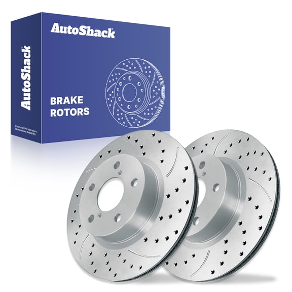 AutoShack Front Brake Rotors for Subaru, Impreza 2017-2023, AWD H4 2.0L - Coated Drilled & Slotted - Silver Matte Finish - TurboGuard - 10.9" (276.8 mm), 5-Lug