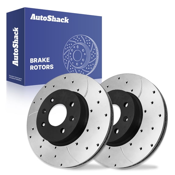 AutoShack Front Brake Rotors for Hyundai & Kia, Accent 2012-2017 Rio 2012-2018, FWD L4 1.6L - E-Coated Drilled & Slotted - ShadowGuard - 10.07" (255.9 mm), 4-Lug