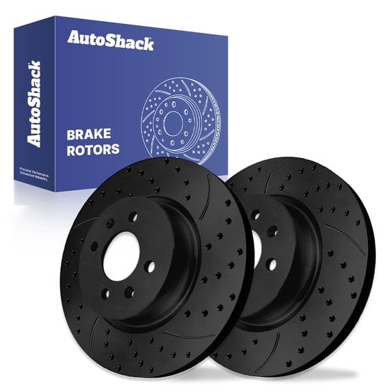 AutoShack Front Brake Rotors for Kia & Hyundai, Rio 2012-2023 Accent 2018-2022, FWD L4 1.6L - E-Coated Drilled & Slotted - Black Finish - NightGuard - 11.02" (280 mm), 4-Lug