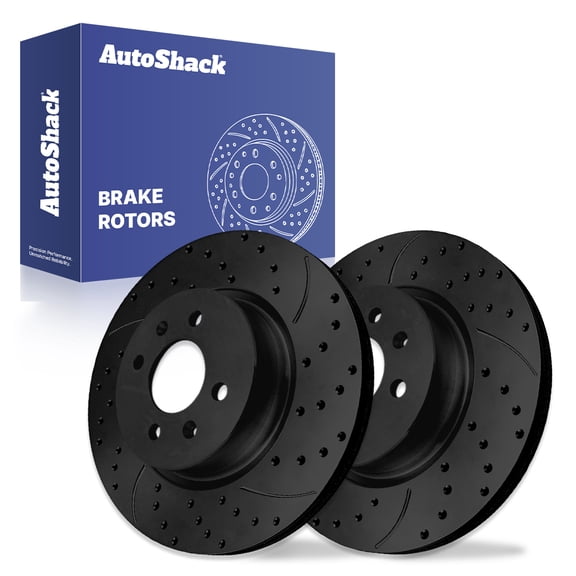 AutoShack Front Brake Rotors for Kia & Hyundai, Rio 2012-2023 Accent 2018-2022, FWD L4 1.6L - E-Coated Drilled & Slotted - Black Finish - NightGuard - 11.02" (280 mm), 4-Lug