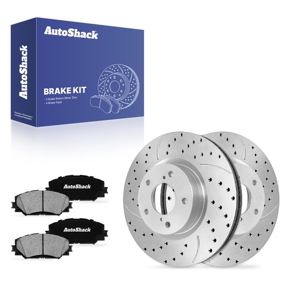 AutoShack Front Brake Rotors & Ceramic Pads for Toyota, RAV4 2009-2018, AWD FWD 4WD L4 2.5L V6 3.5L - Silver Zinc Coated Drilled & Slotted - SilverShield Pro - 11.65" (296 mm), 5-Lug
