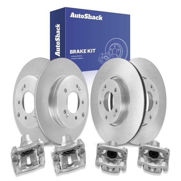 AutoShack Front Vented & Rear Solid Brake Rotors + Calipers 8-PC Brake Kit Replacement for 2017-2019 Kia Optima