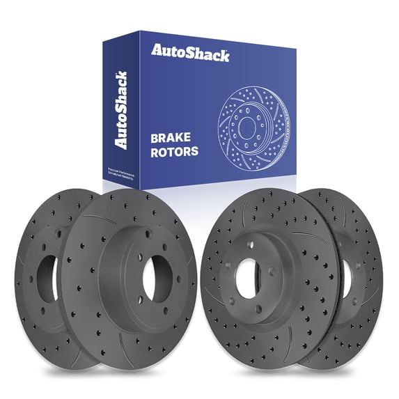 AutoShack Front & Rear Brake Rotors for Jeep, Patriot 2007-2017 Compass 2007-2017, 4WD AWD FWD L4 2.0L 2.4L - Coated Drilled & Slotted - Black Matte Finish - BlackShield