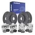 thumbnail image 1 of AutoShack Front Vented & Rear Solid Drilled & Slotted Coated Brake Rotors Black Matte Finish + Ceramic Pads + Calipers 16-PC Brake Kit Replacement for 2018-2021 Toyota Camry BlackShield, 1 of 4