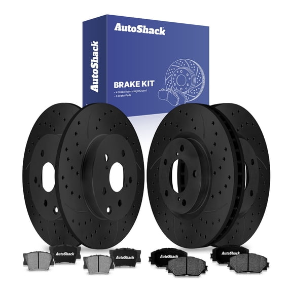 AutoShack Front & Rear Brake Rotors & Ceramic Pads for Toyota, RAV4 2009-2018, AWD FWD 4WD L4 2.5L V6 3.5L - E-Coated Drilled & Slotted - Black Finish - NightGuard