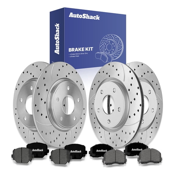 AutoShack Front Vented & Rear Solid Silver Zinc Coated Rotors & Pads, Compatible with Dodge Grand Caravan 2012-2020 FWD 3.6L