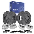 thumbnail image 1 of AutoShack Front Vented & Rear Vented Drilled & Slotted Coated Brake Rotor Black Matte Finish + Premium Ceramic Pad + Caliper 16-PC Brake Kit Replacement for 2001-2006 GMC Sierra 2500 HD BlackShield, 1 of 4