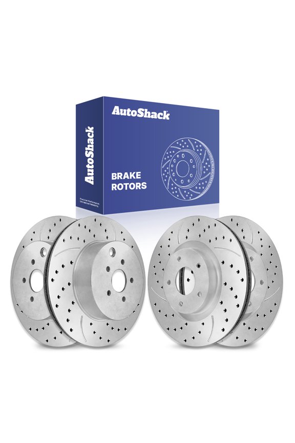 Front & Rear Brake Rotors for Nissan, Maxima 2009-2014, 2016-2023, FWD V6 3.5L - Silver Zinc Coated Drilled & Slotted - SilverShield Pro